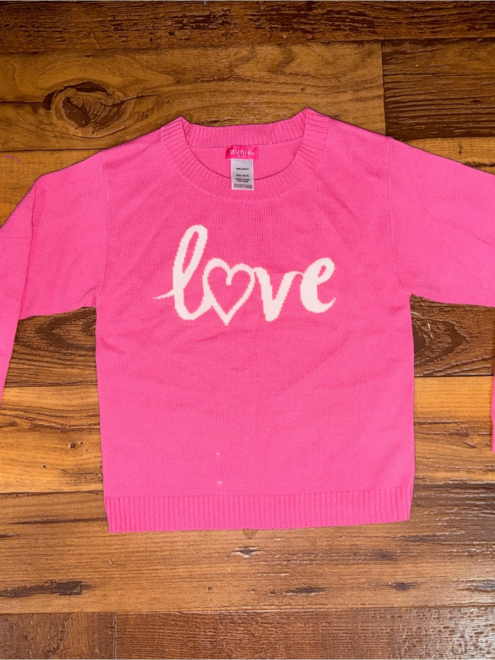 Zunie Girl- Hot Pink Knit Sweater with White "Love" Heart Graphic